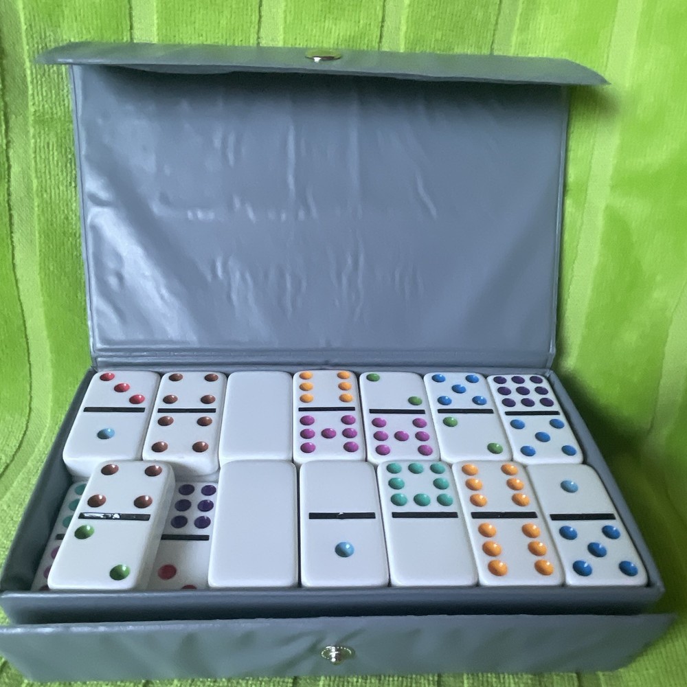 Cardinal Mexican Train 55 pieces Domino Game Complete Set w/ Case, Colored Dots