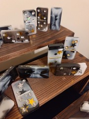 Domino’s handmade resin art 28 pc, gold, silver stars, black and white