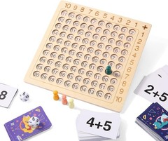 2 in 1 Math Board Game for Kids – Wooden Double Sided Table with Dice and Cards