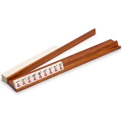 Classic Chestnut Color Wooden Mahjong Game Racks with Pushers, 18″ – Set of 4