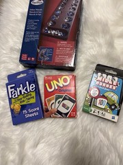 Bundles Pavilion Deluxe Mancala Board game and Farkle,Uno Original and 100 Mille