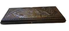 VINTAGE Soviet Hand Carved WOOD BACKGAMMON Board Game USSR Arab Sheikh Design