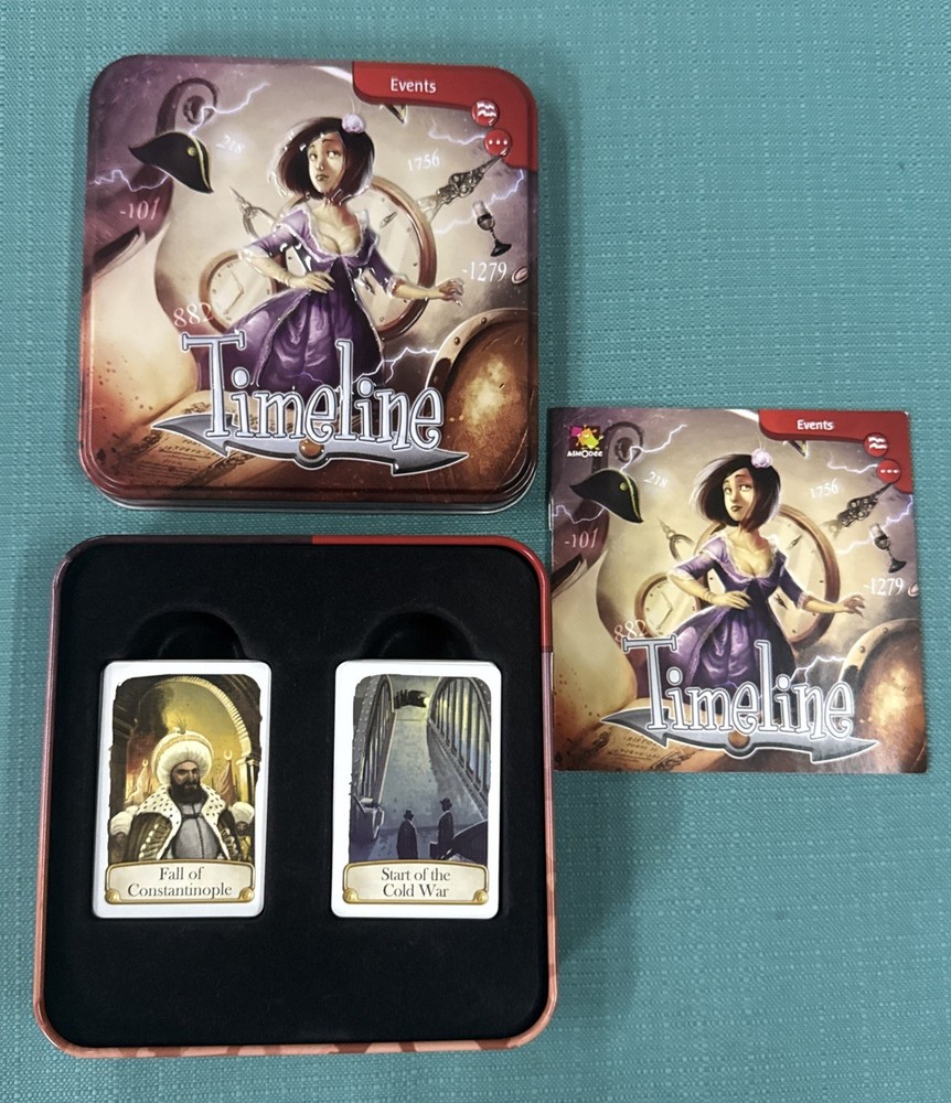 Asmodee Timeline Historical Events Game Tin Box Frederic Henry Complete