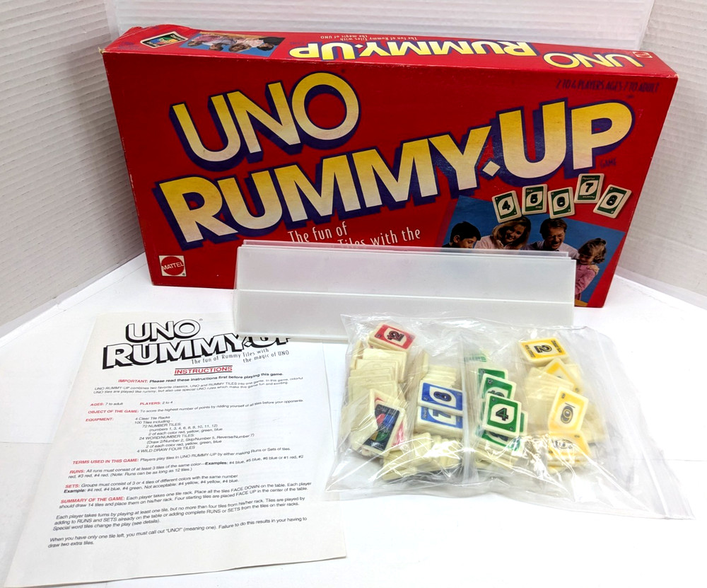 Vintage 1993 Mattel UNO RUMMY UP Tile Game Complete with Stands and Instructions