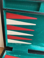 Backgammon Red White Green Set Retro Vintage Leather Style Case Travel Game Kit