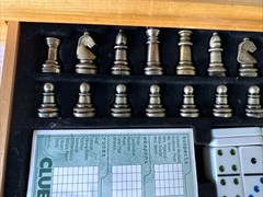 Deluxe Solid Wood Cabinet Monopoly + Clue + 6 Classic Games Chess Checkers Cards