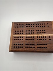 Handmade Wooden Cribbage Board Metal Pegs Tiger Wood