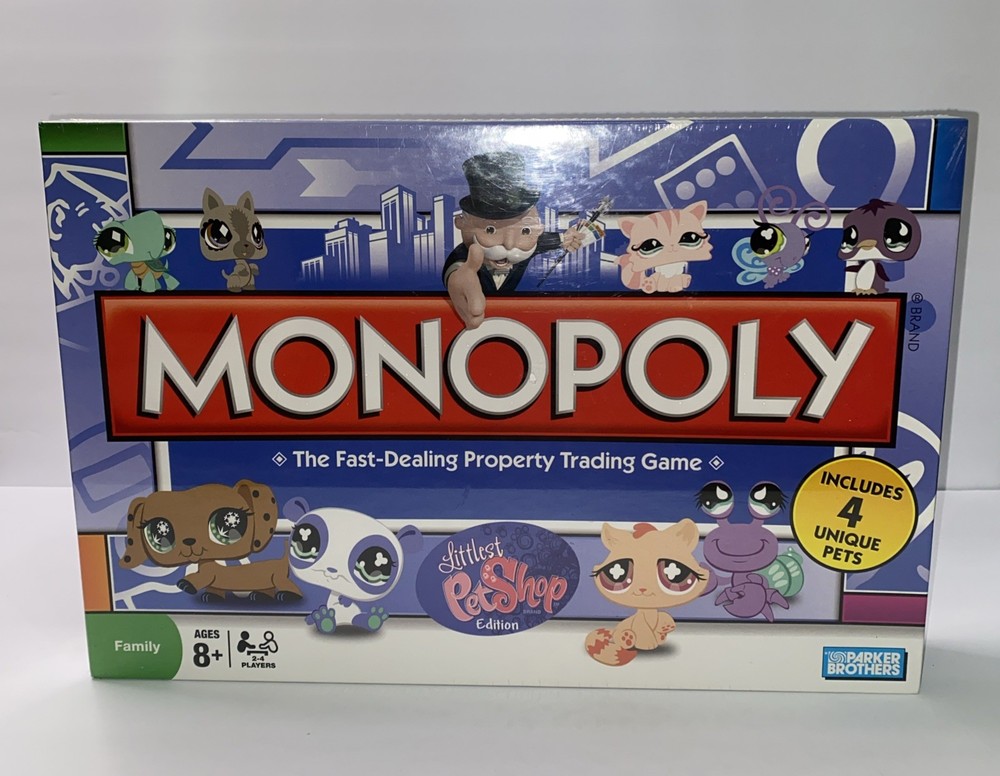 NEW Littlest Pet Shop Monopoly Board Game 2008 LPS 4 Rare Pets *SEALED Dachshund
