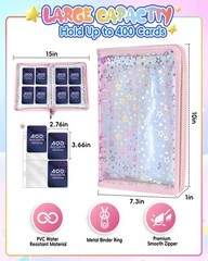 Loiuvos 4 Pocket Card Binder for Girls with 20 Stickers, A5 4-Pocket, A Pink