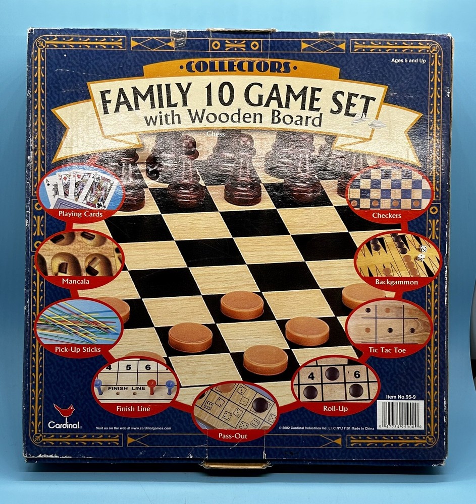 Cardinal Collectors Family 10 Game Set With Wooden Board Chess Checkers Mancala