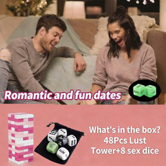 Couple Lust Tower Game – 48PCS Wooden Naughty Blocks & 8 Sex Dice Set (3 Glow in