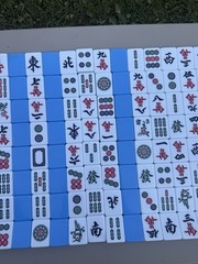 Mah Jong Tile Set Blue Plastic Tiles Game Strategy Tile Game 12+ Years 144 pcs