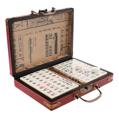 Vintage Chinese Mahjong Set Traditional 144 Tiles Mah-Jong Game Set W/ Case Box