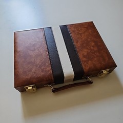Backgammon Folding Compact 15″ Complete Set Brown Vinyl Board Game Vintage