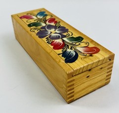 Vintage Hand Painted Wooden Dominoes Set Floral Mexican Folk Art Box 28 Pcs