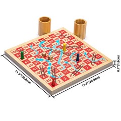 2-in-1 Reversible Wooden Snakes and Ladders, Ludo Game Set – 11.3″