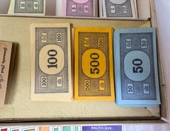 Vintage 1954 Monopoly Game Yellow Box Wooden Tokens Incomplete. See Description.
