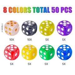 50-Pack Pearl Colors 16MM Round Corner Game Dice Set, 6-Sided Solid Multicolo…