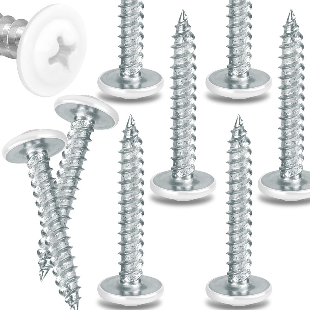 100 Pcs #8 x 1-1/4″ White Wood Screws, Truss Head Self Tapping Screws, Zinc P…