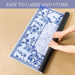 22 Inch Mini Chinoiserie Mahjong Mat for Travel Set White Floral Mahjong Mat