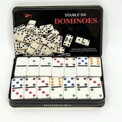 T.F. Dominoes Double Six – Set of 28 Tin Box Multicolored New Old Stock