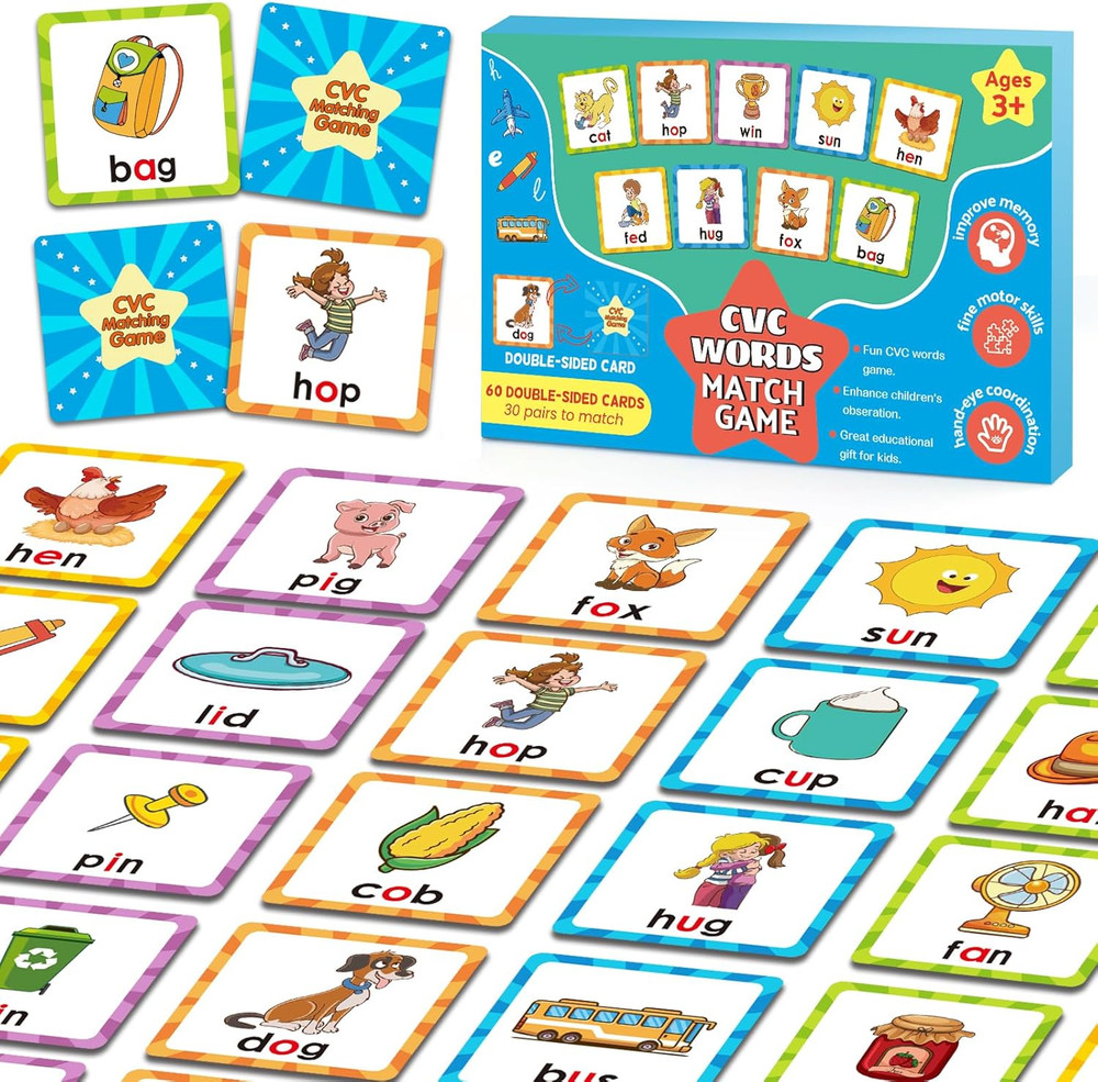 Memory Game, CVC Word Games Kindergarten,Memory Games for Kids Ages 4-8,Matching