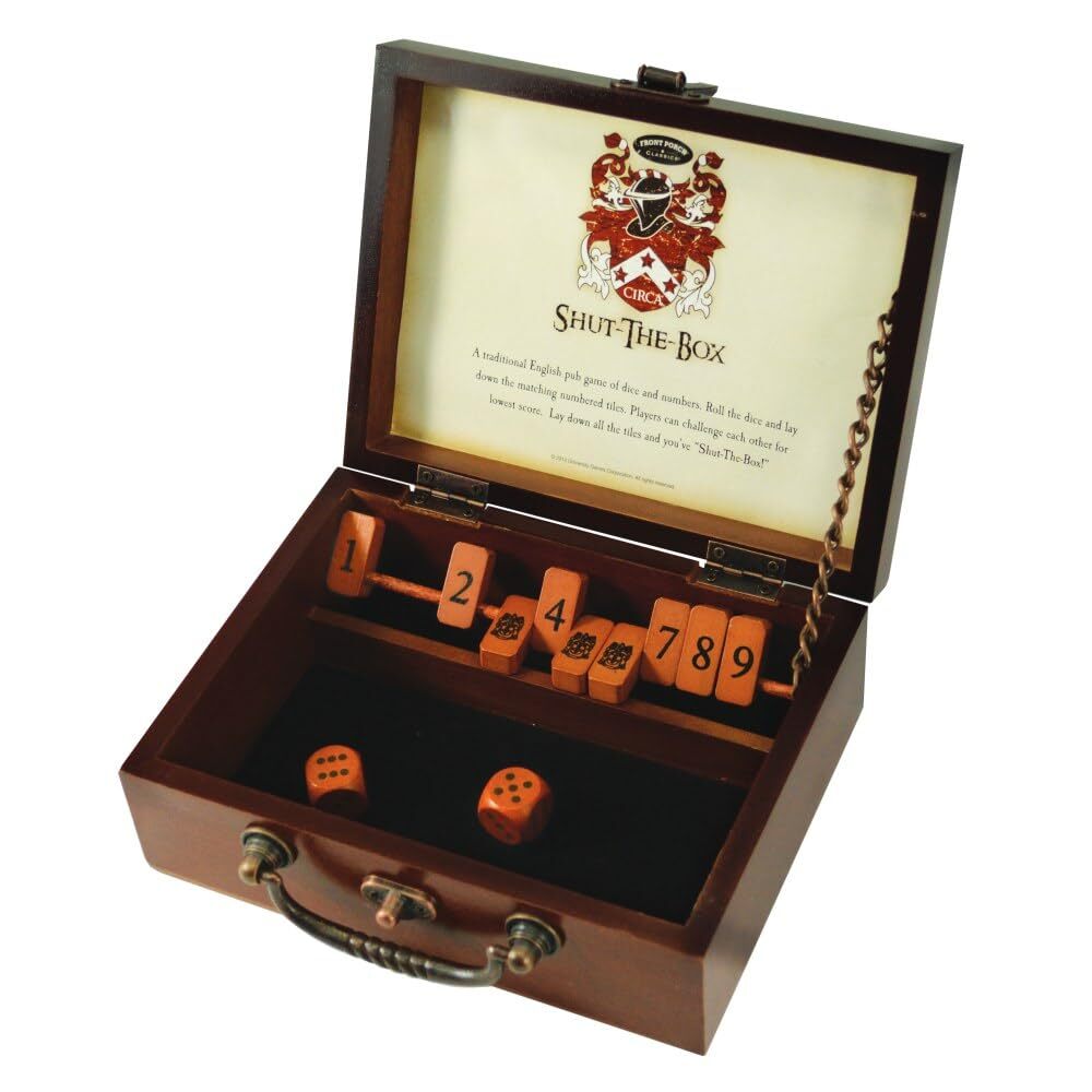 Front Porch Classics | Circa Shut the Box Wooden 9 Number Dice Game with Case…