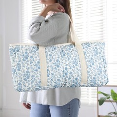 3 Pcs Quilted Empty Mahjong Bag Set, Thickened Blue Floral Carrying Bag Set w…