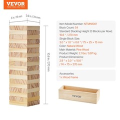 VEVOR Tumbling Timber Toy 54 Blocks Tumble Tower Blocks Game Pine Wood Crate