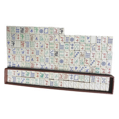 Vintage Mahjong Set 159 Wood Tiles 5 Plastic Racks Chips Hands Sheets Case