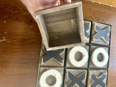 Tic Tac Toe Table Game Aluminum Base And Wooden Markers Made Of Distressed Wood