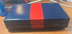 Vintage BACKGAMMON Travel Game Set Navy Blue Faux Leather Folding Case Compact