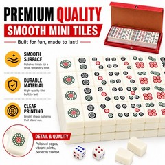 Compact Mini Mahjong Set 144 Tiles 2 Dice Storage Box Portable Family Game Gifts