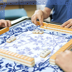 22 Inch Mini Chinoiserie Mahjong Mat for Travel Set White Floral Mahjong Mat