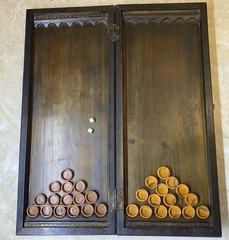 VINTAGE Soviet Hand Carved WOOD BACKGAMMON Board Game USSR Arab Sheikh Design