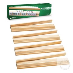 Wooden Mahjong Racks with Pushers, Set of 4, Solid Wood Tile Racks with Push Sli