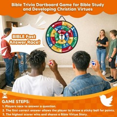 Bible Trivia Dartboard Game for Kids & Family, 280+ Bible Trivial Questions a…