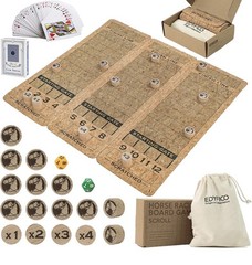 Horse Race Board Game, Portable Horse Racing Game w/Rollable Cork Mat, 12 Horses
