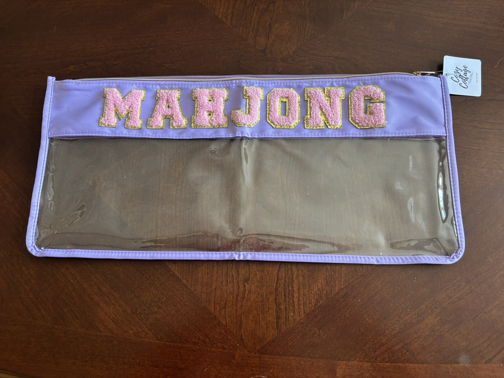 New Mahjong Tile Set Bag Pink Lilac Light Purple Clear with Gold Accents