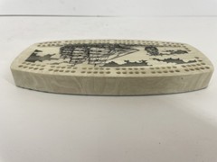 Vintage Style Cribbage Board Nautical Ship Ocean Theme Cream Marbled Felt Bottom