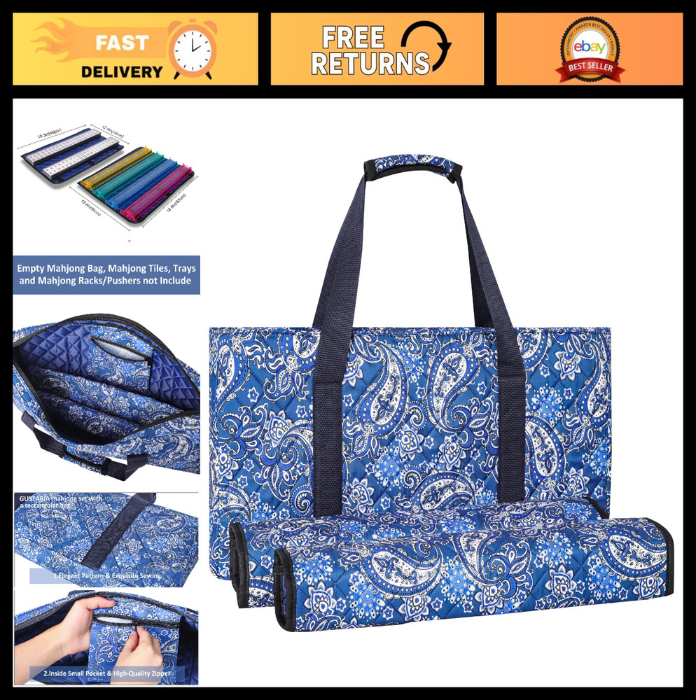 Soft Blue Mahjong Bag Case – Printed Design with 2 Wrappers, Tiles Not Included