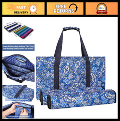 Soft Blue Mahjong Bag Case – Printed Design with 2 Wrappers, Tiles Not Included
