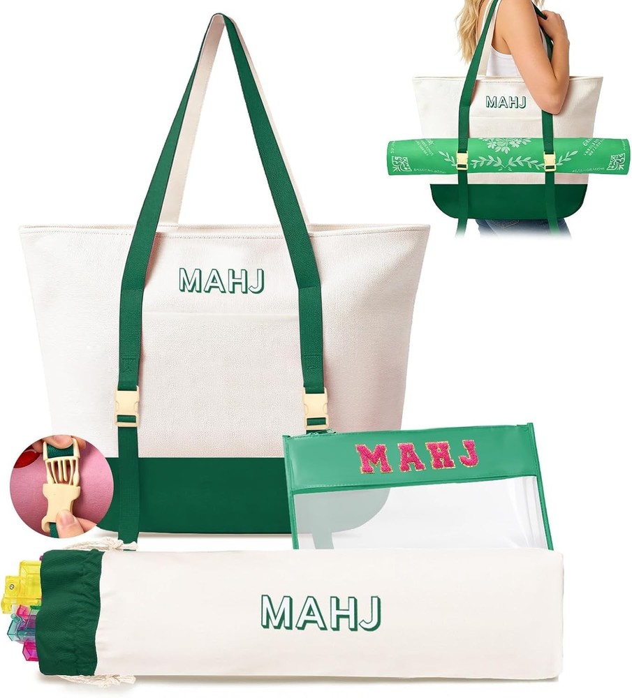 Empty Mahjong Tile Bags Set for American Tiles and Racks,Canvas Tote Bag with Ma