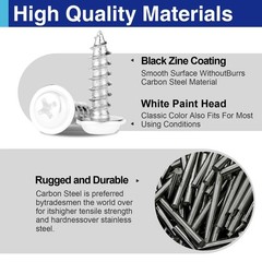 100 Pcs #8 x 1-1/4″ White Wood Screws, Truss Head Self Tapping Screws, Zinc P…