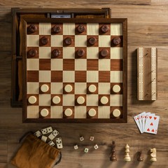WS Game Company Chess Checkers 7-in-1 Heirloom Edition with Solid Walnut Cabinet