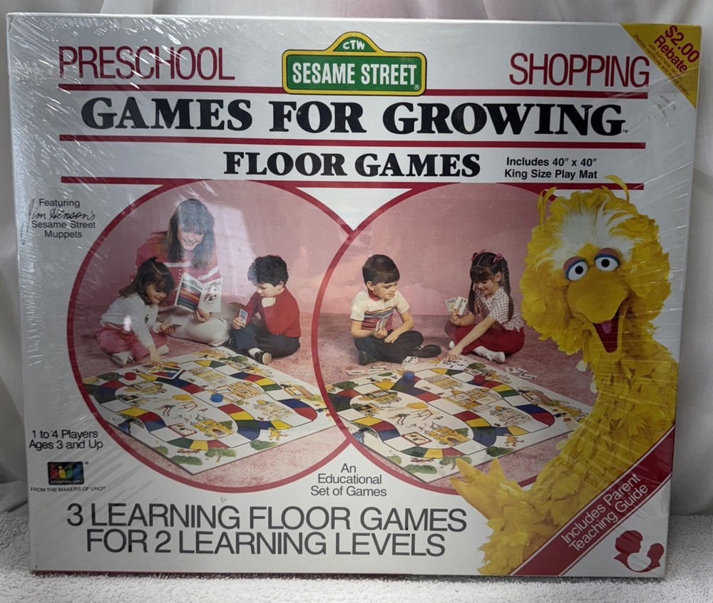 Vtge NEW 1987 Sesame Street Preschool Games for Growing Shopping Floor Games