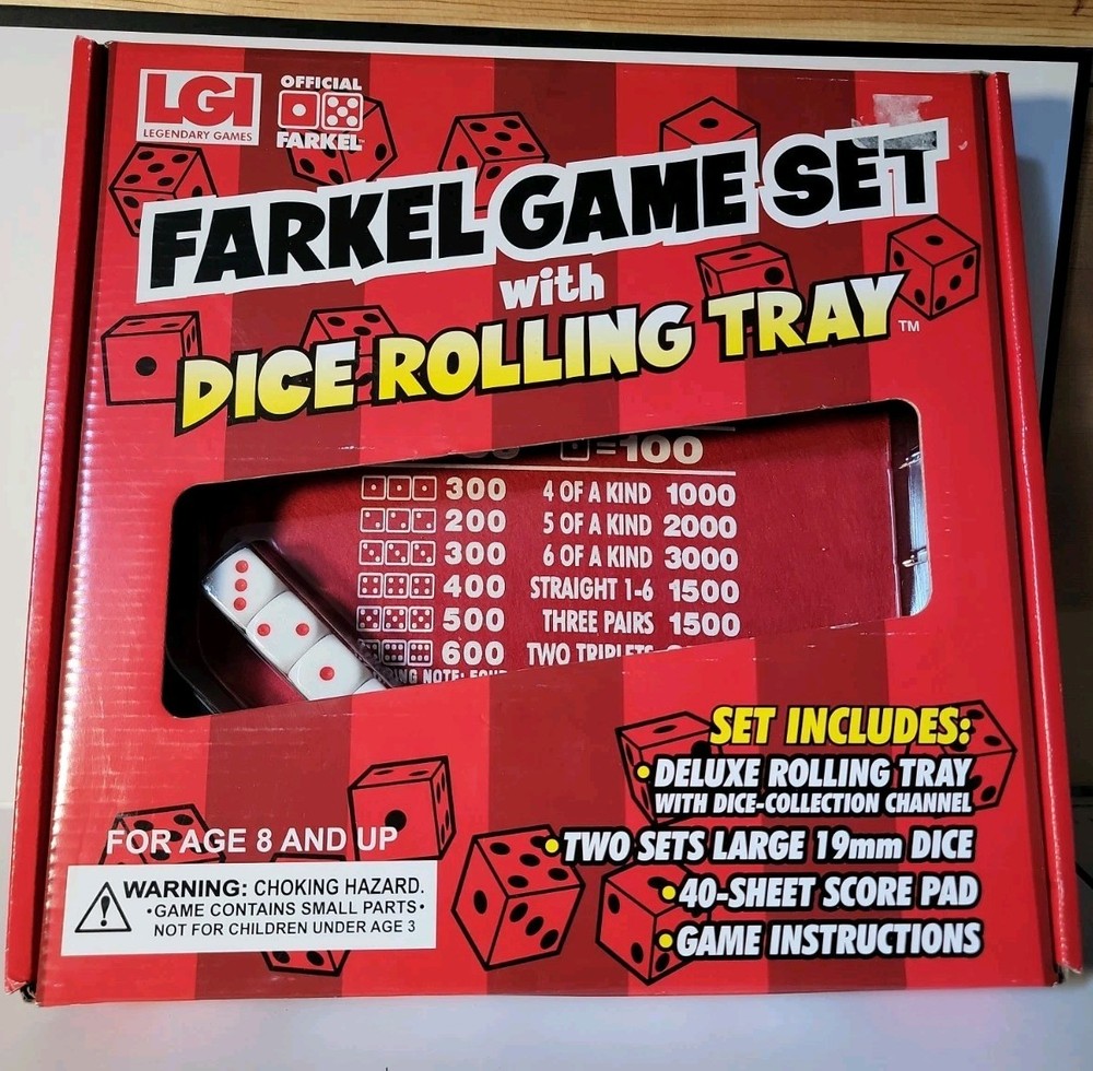 NEW-SEALED BOX Legendary Games Farkel Dice Game Set w/ Rolling Tray, 2+ Players,