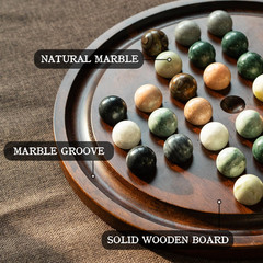 Deluxe Solitaire Game Set: 12.6” Solid Wooden Board, 32 Natural Marble Balls,