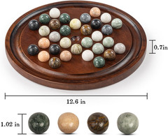 Deluxe Solitaire Game Set: 12.6” Solid Wooden Board, 32 Natural Marble Balls,