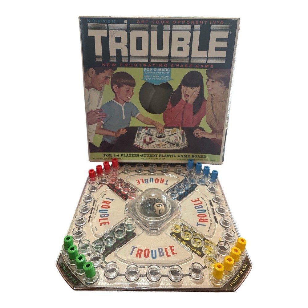 Vintage 1965 Trouble Pop-o-Matic board game Kohner bros USA made. Free Shipping